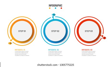 Business infographic elements with circle design shape and thin line process. Timeline with 3 step, option, process. Vector illustration. 
