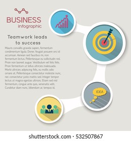 Business infographic elements with circles flow and icons in flat style isolated vector illustration