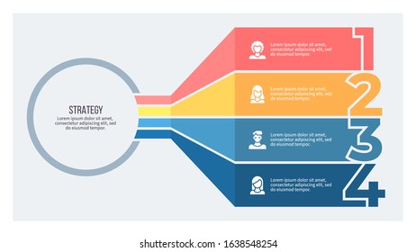 Business infographic elements. Diagram with 4 steps, number options, sections. Vector process chart.