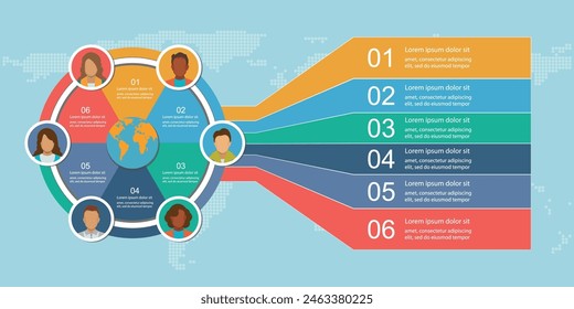 Business infographic elements diagram with Circular scheme, steps number options sections, chart process conceptual vector illustration.