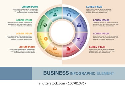Business infographic elements with flat icon and symbol design, web button, vector illustration