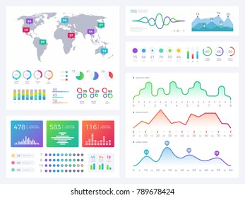 Business infographic elements, flowing graphics, stock market reports and workflow charts vector set. Infographic chart business, report financial market illustration