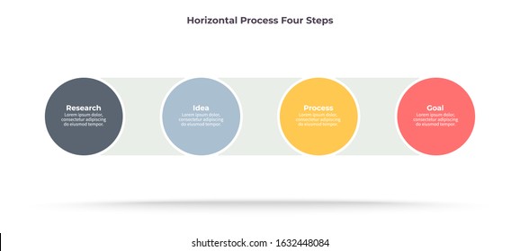 Business infographic elements.  Horizontal process with 4 steps, circles, options. Vector chart.