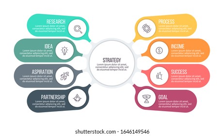 Business infographic elements. Organization chart with 8 options, steps. Vector diagram.