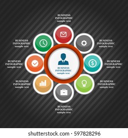 Business infographic elements, pie chart, business steps, flat design