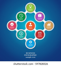 Elementos de infografía empresarial, gráfico circular, pasos empresariales, diseño plano