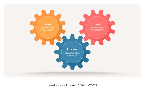 Business infographic elements. Process with 3 steps, options, gears. Vector chart.