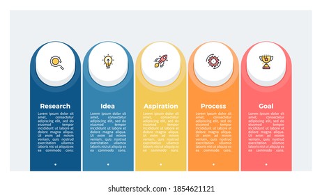 Business infographic elements. Process with 5 steps, options, sections. Vector chart.