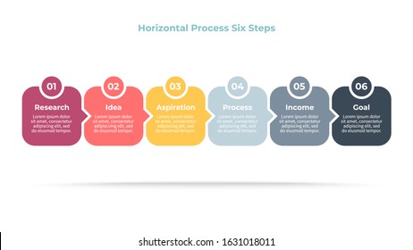 Business infographic elements.  Process with 6 steps, squares, options. Vector chart.