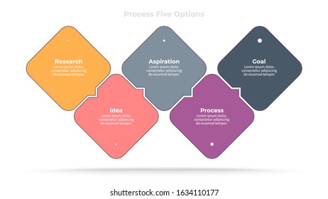 Business infographic elements. Process chart with 5 options, steps, squares. Vector diagram.