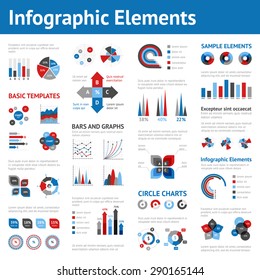 Business infographic elements set with dot bar pie line charts vector illustration