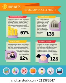 Business infographic elements set with office work items vector illustration