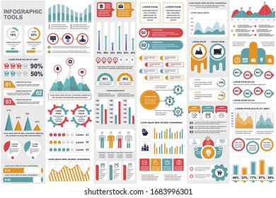 Business infographic elements set. Stock trading indicator and investment analytics. Data visualization bundle with colorful diagrams and charts vector illustration. Business and accounting concept