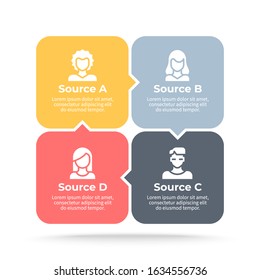 Business infographic elements. Square chart with 4 options, steps, icons. Vector diagram.