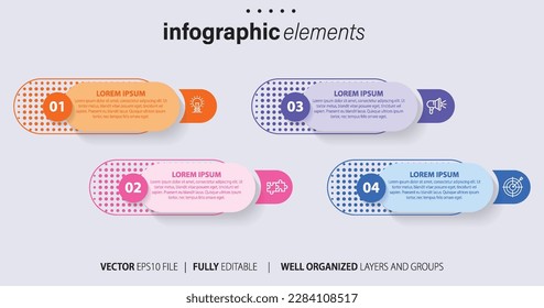 Diseño de plantillas de elementos de infografía empresarial con iconos y 4 opciones o pasos. Ilustración vectorial.
