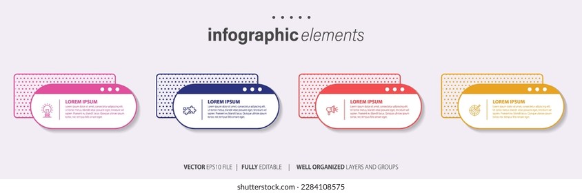 Business-Infografik-Elemente-Vorlagendesign mit Symbolen und 4 Optionen oder Schritten. Vektorgrafik.
