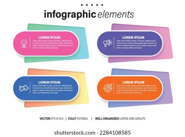 Business infographic elements template design with icons and 4 options or steps. Vector illustration.
