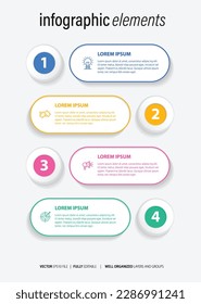 Diseño de plantillas de elementos de infografía empresarial con iconos y 4 opciones o pasos. Ilustración vectorial.
