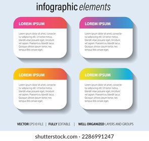 Diseño de plantillas de elementos de infografía empresarial con iconos y 4 opciones o pasos. Ilustración vectorial.

