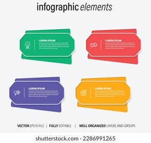 Business infographic elements template design with icons and 4 options or steps. Vector illustration.
