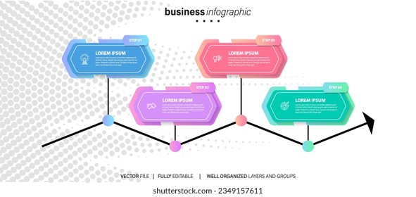 Business infographic elements template design with icons and 4 options or steps. Vector illustration.
