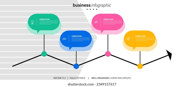 Diseño de plantillas de elementos de infografía empresarial con iconos y 4 opciones o pasos. Ilustración vectorial.
