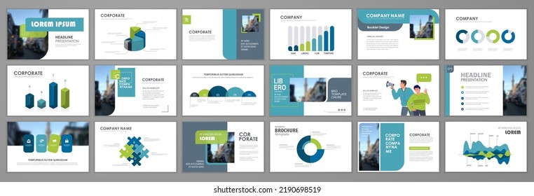 Conjunto de plantillas de elementos de infografía empresarial. Antecedentes de la presentación de los temas principales, diseño de plantillas de diapositivas, ideas de sitios web, diseño de portada de folletos, página de inicio, folleto del informe anual. Ilustración vectorial