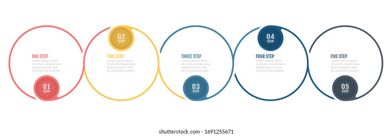 Business infographic elements. Thin line processes with 5 number options, steps, circle. Vector illustration. Can be used for workflow diagram, info chart, timeline history report, web design.