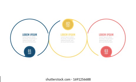 Elementos de infografía empresarial. Procesos de línea delgada con 3 opciones numéricas, pasos, círculo. Ilustración vectorial. Se puede utilizar para diagrama de flujo de trabajo, gráfico de información, informe de historial de línea de tiempo, diseño web.