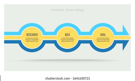 Business infographic elements. Timeline with 3 steps, options, circles. Vector arrow chart.