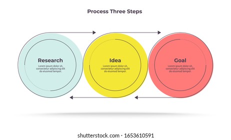 Business infographic elements. Timeline with 3 steps, options, circles. Vector process chart.