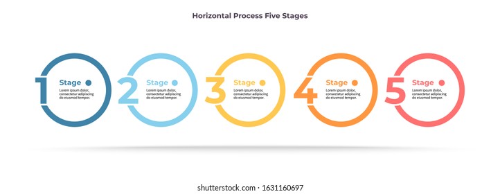 Business infographic elements. Timeline with 5 steps, circles, number options. Vector chart.