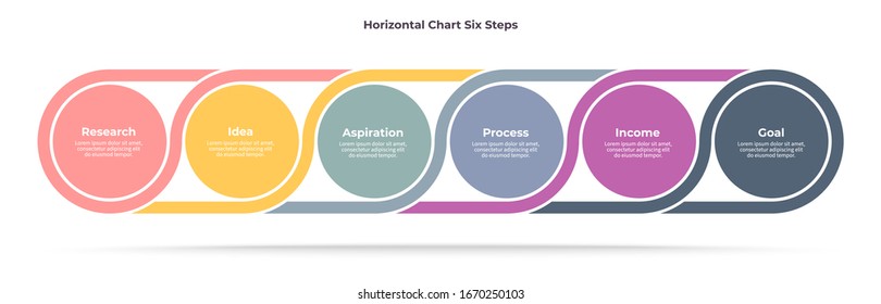 Elementos de infografía empresarial. Línea de tiempo con 6 pasos, opciones, círculos. Gráfico de procesos vectoriales.