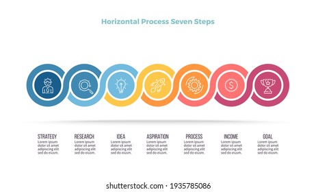 Business infographic elements. Timeline with 7 steps, options, circles. Vector chart.