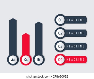 Business infographic elements, timeline, step labels, 1 2 3 4, charts, vector illustration, eps10, easy to edit