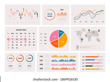 Business infographic elements. User interface dashboard charts diagrams statistic. Technology web design, vector illustration