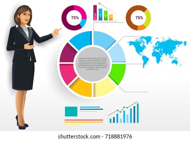Business infographic elements vector set, business woman and other elements for infographic. Template for diagram, graph, presentation and chart. Business concept with parts, steps or processes.