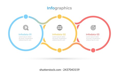 Infografía de negocios con círculos de 3 pasos. Ilustración vectorial.