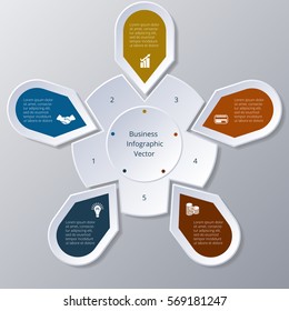 Business Infographic five Points arranged in circle gear