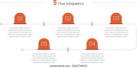 Business infographic flow template timeline with five element for presentation. Workflow, marketing, planning, timeline and annual report. Vector illustration.