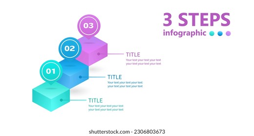 Business infographic in the form of a ladder of 3 steps going up. 3 D. Vector infographic.