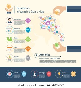 Business Infographic with gears,Armenia map