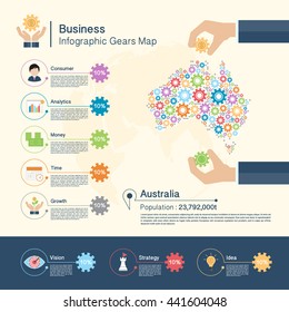 Business Infographic with gears,Australia map