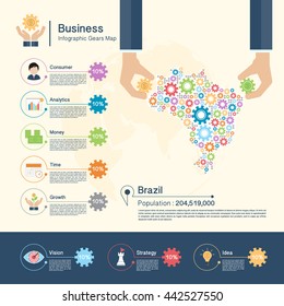 Business Infographic with gears,Brazil map