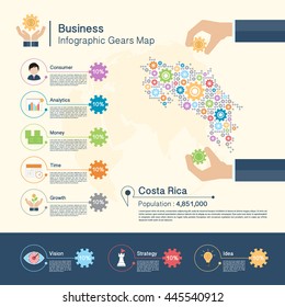 Business Infographic with gears,Costa Rica map