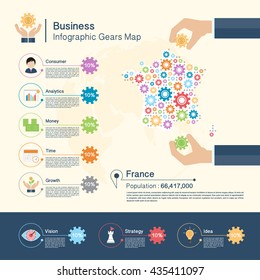 Business Infographic with gears,France map
