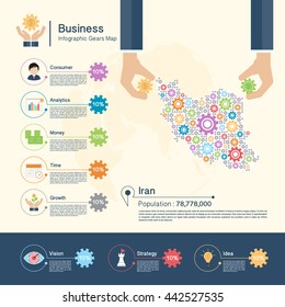 Business Infographic With Gears,Iran Map