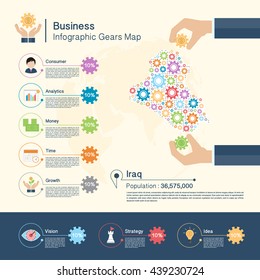 Business Infographic with gears,Iraq map