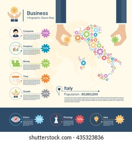 Business Infographic with gears,Italy map