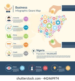 Business Infographic with gears,Nigeria map